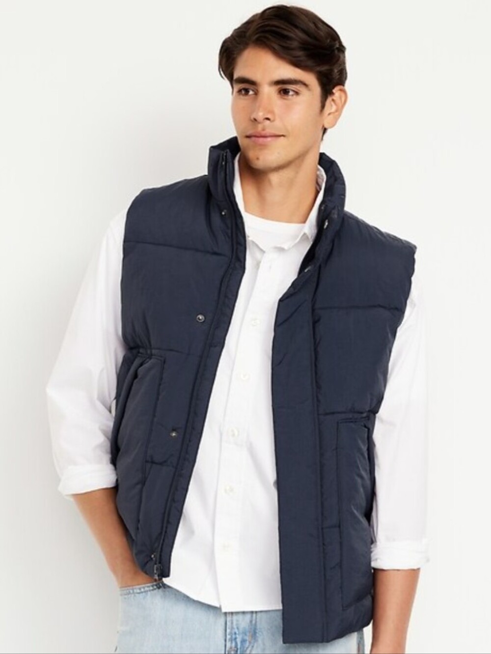 H&M Men's Small Dark Navy Puffer Vest Snap Front Jacket